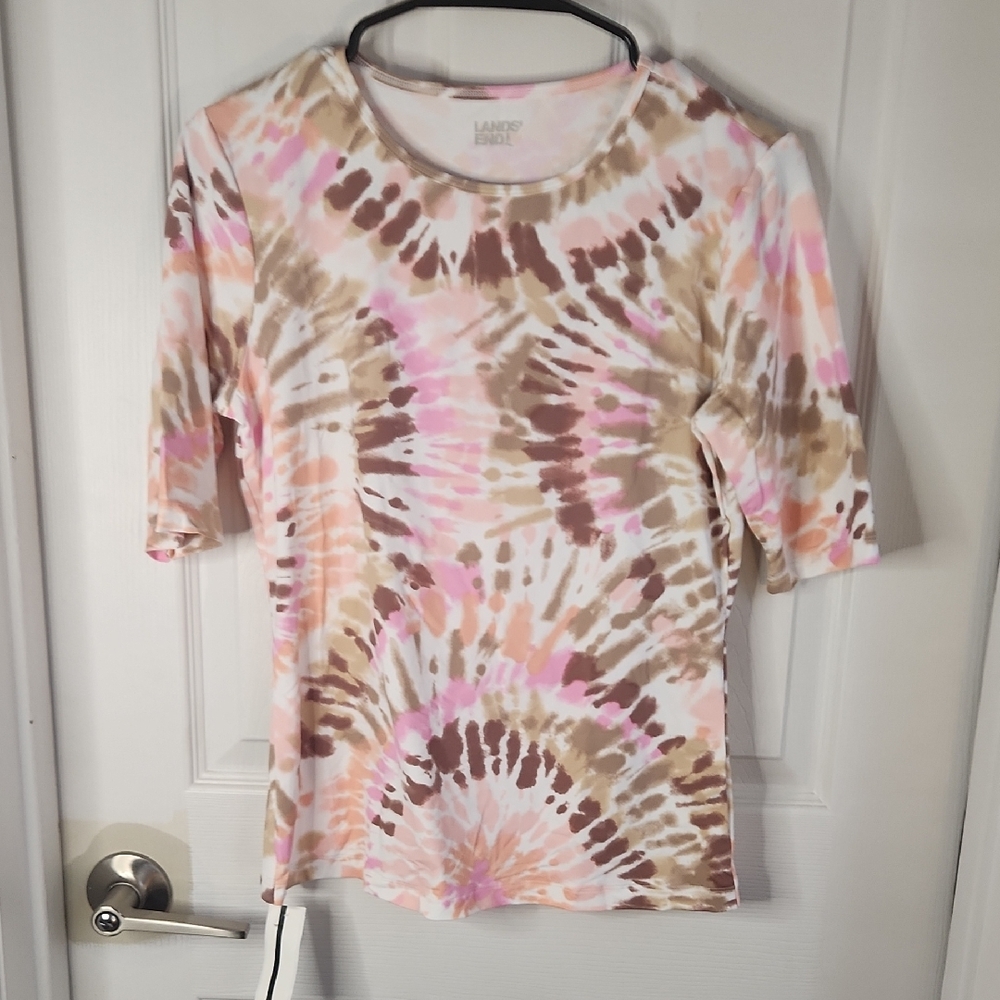 Lands' End Women's Short Sleeve Tie-Dye Swim Tee